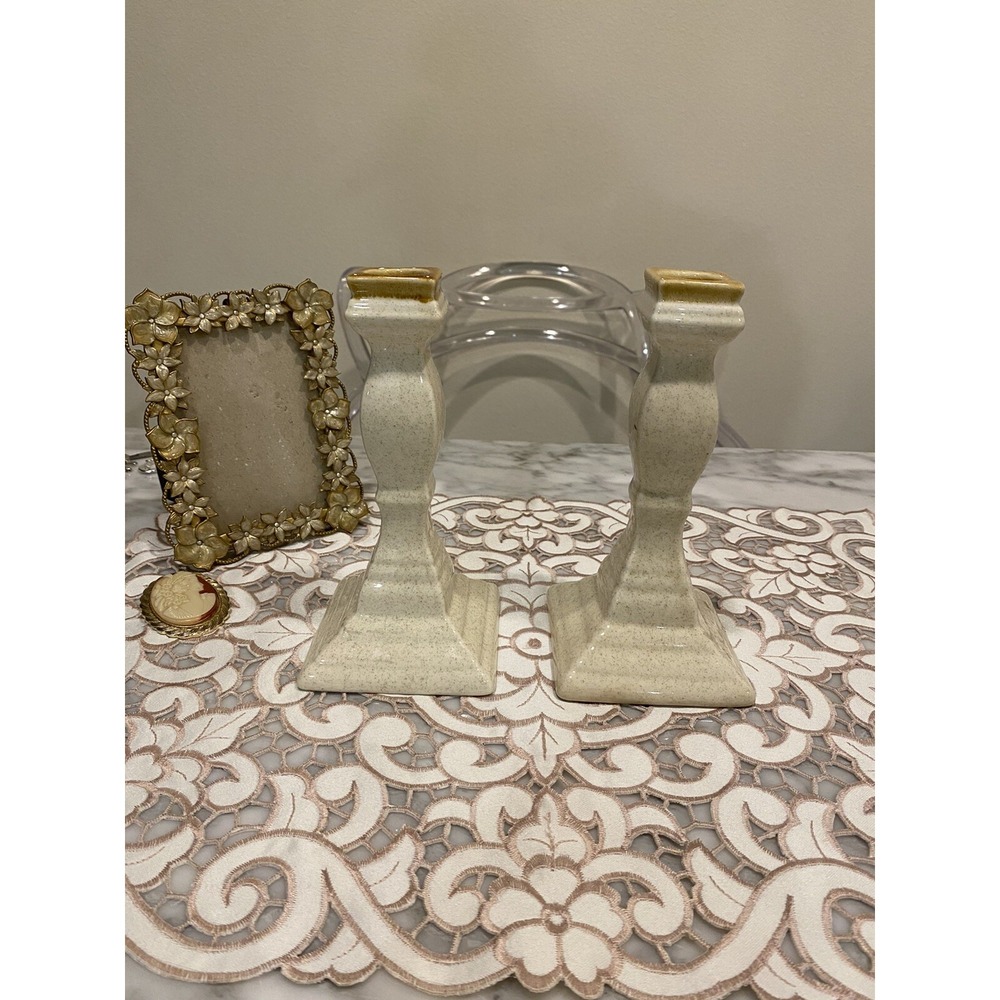 2 Vintage Candlestick E8000 Mikasa Whole Wheat Brown/Beige Stone Romantic Look